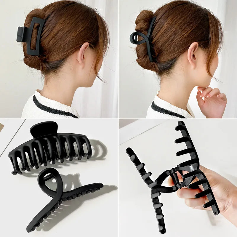 Elegant Black Geometric Hair Claw Clip for Women Long Hair Plastic Toothed Fashion Accessory