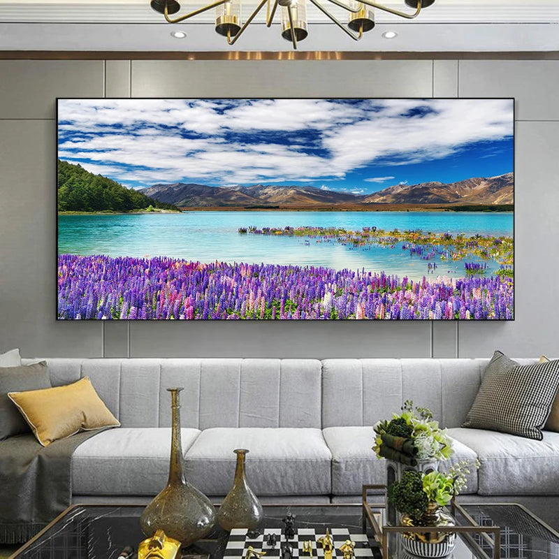 Lake Tekapo New Zealand Canvas Wall Art Lupin Flower Mountain Landscape Posters Prints Home Decor