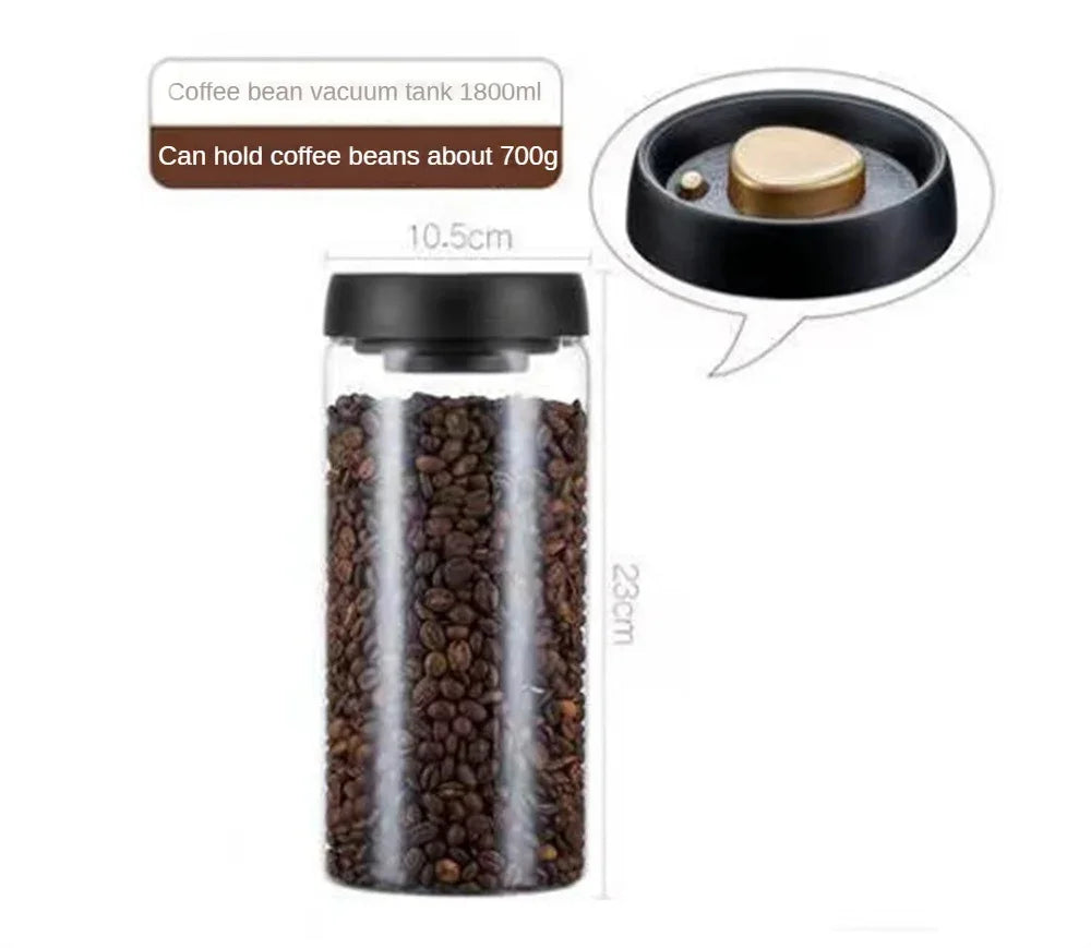 Coffee Beans Vacuum Sealed Glass Storage Jar Airtight Transparent Moisture-Proof Food Container