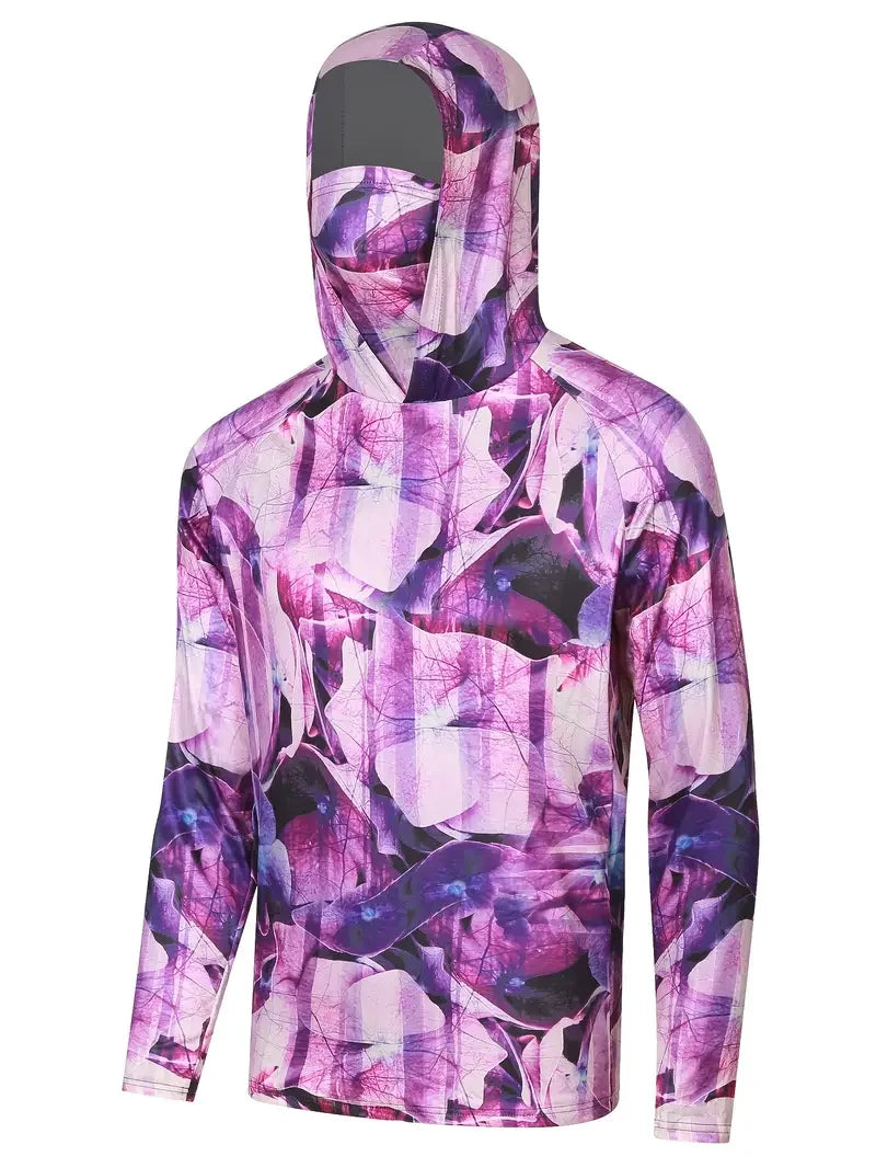 Men Hooded Fishing Shirt Outdoor Summer Mask Hoodie UV Sun Protection Quick-Dry Performance Jersey