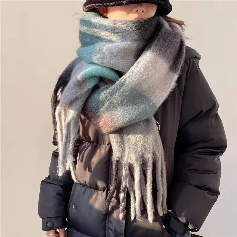 Women's Winter Cashmere Shawl & Warm Plaid Pashmina Scarf with Tassels – Stylish & Cosy