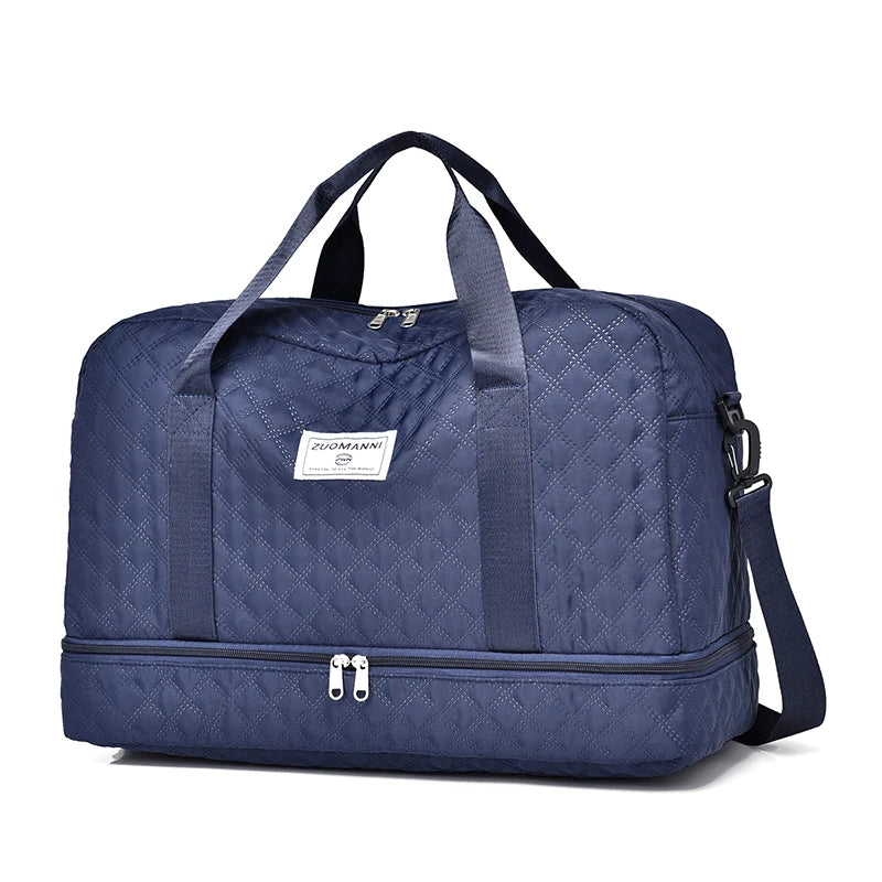 Lightweight Rhombic Lattice Travel Duffle Bag Carry-On Sports Fitness Gym Portable Weekender Bag