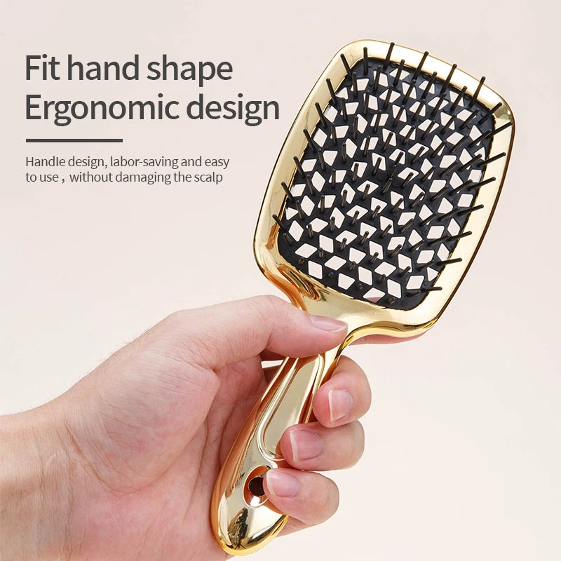 Air Cushion Anti-Static Hair Brush for Wet & Curly Hair, Hollow Out Detangling Comb for Salon Use