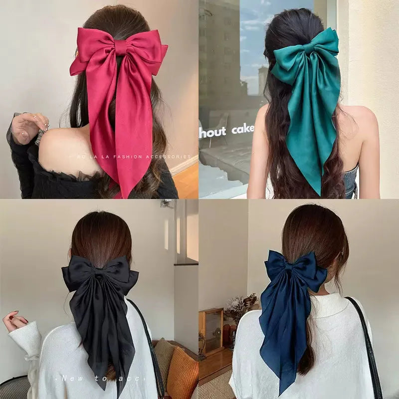 Elegant Large Satin Bow Hair Clip for Women and Girls Solid Colour Fashion Hair Accessory UK