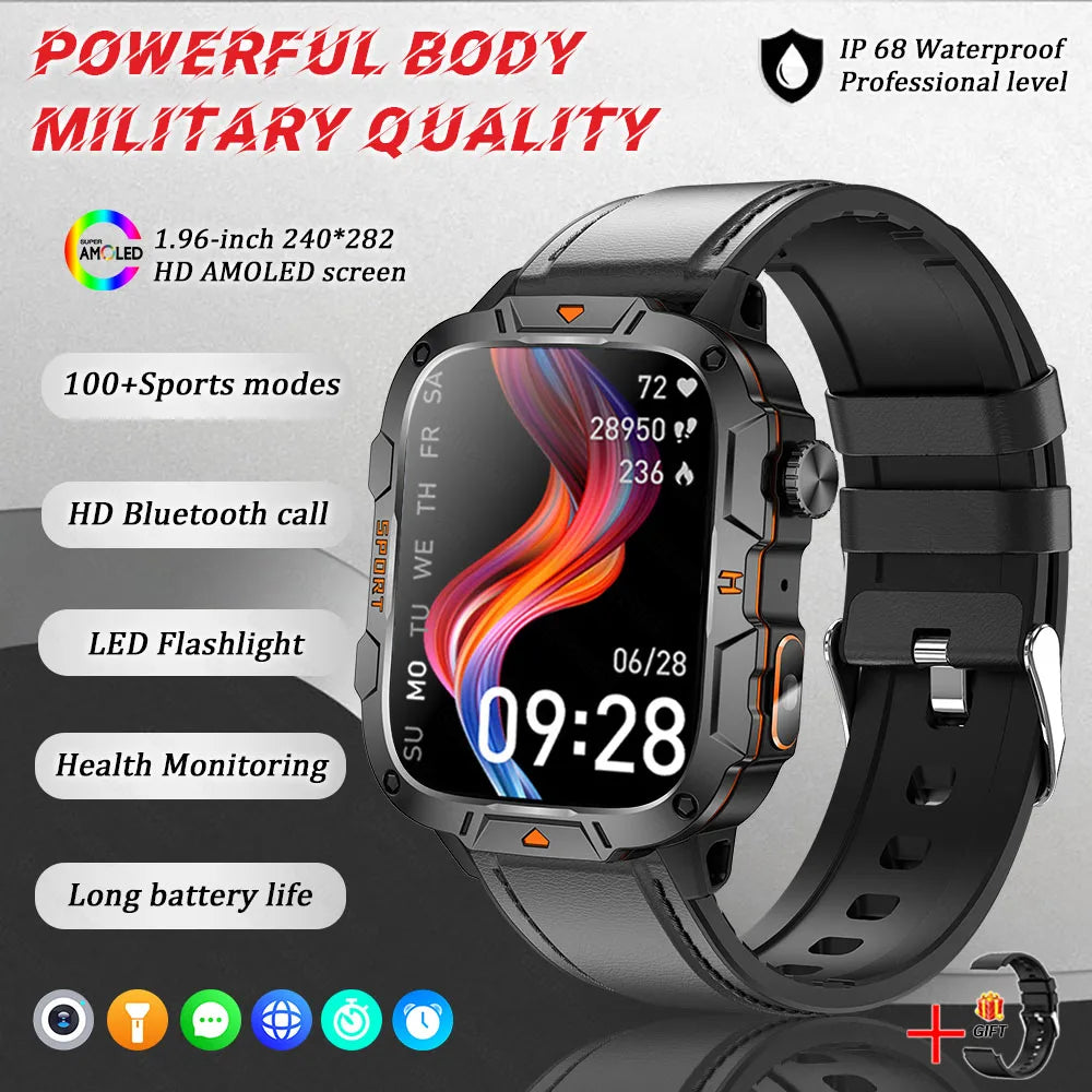 GUHUAVMI 2025 military grade smart watch men 1.96" amoled 5atm waterproof fitness tracker calls