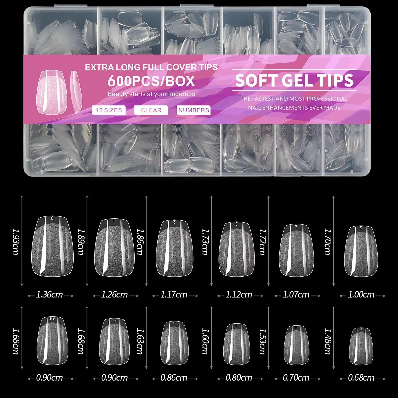 600PCS Soft Gel Nail Tips Half Matte Clear Acrylic ALMOND False Nails for Extension Manicure Tools