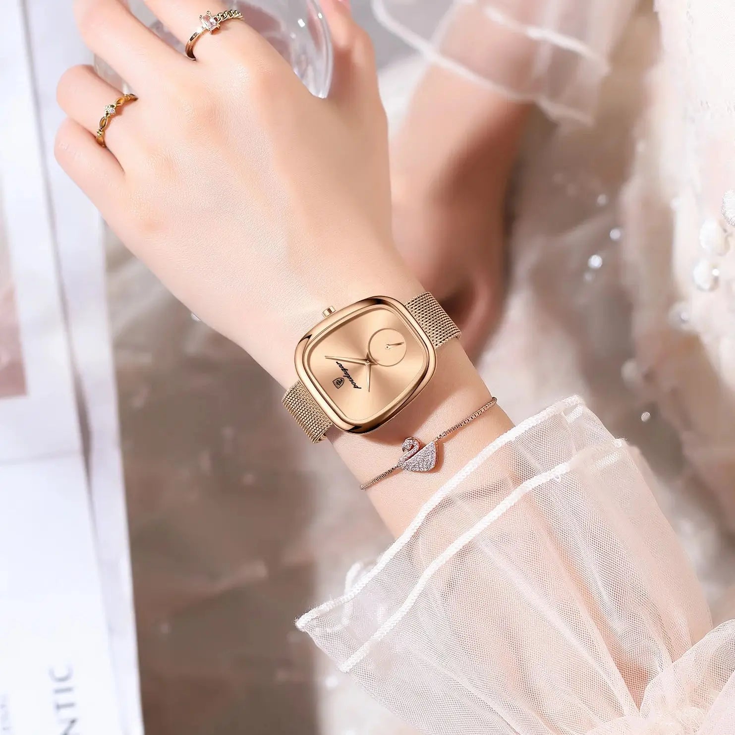 POEDAGAR Elegant Stainless Steel Mesh Ladies Quartz Watch Waterproof Fashion Casual Women’s Reloj