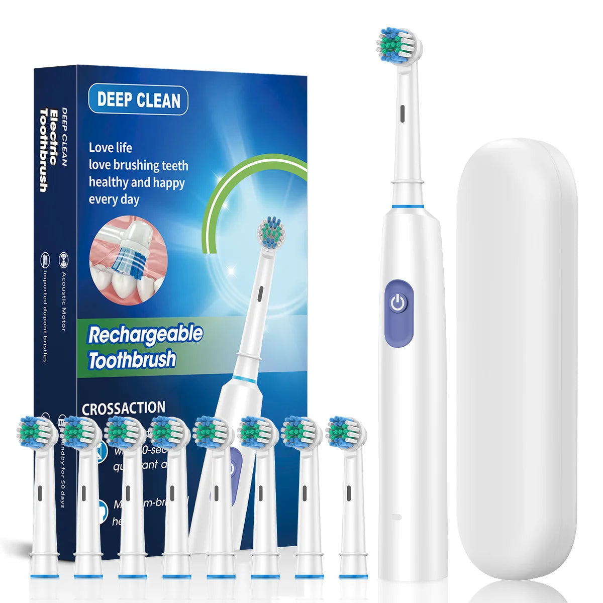 Electric Toothbrush rechargeable for adults with teeth whitening plaque removal 5 modes and 8 heads