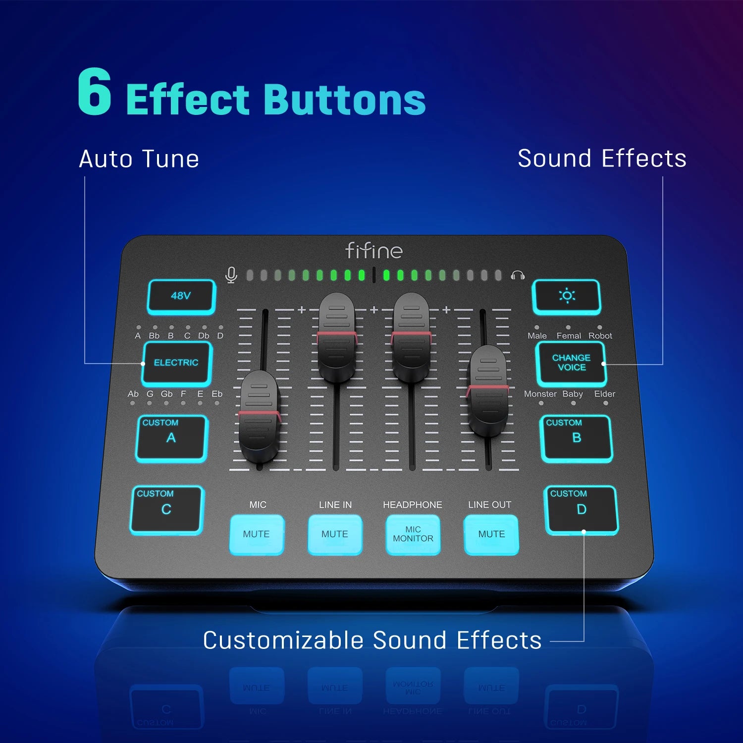 FIFINE 4 Channel RGB Gaming Audio Mixer with XLR Interface for Streaming, Podcasts and Dual-PC Setups