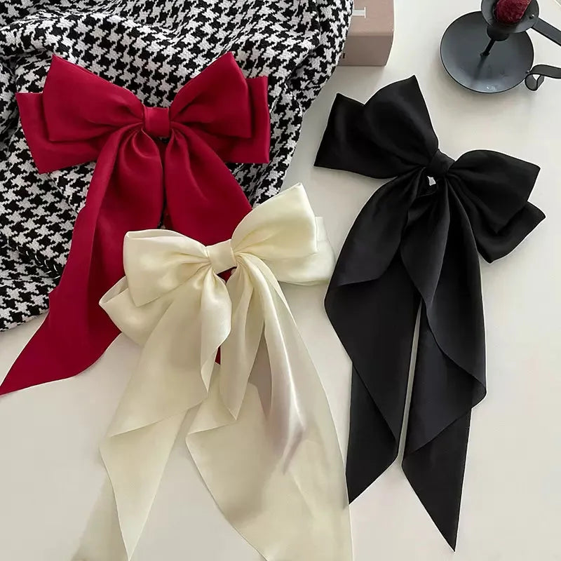Elegant Large Satin Bow Hair Clip for Women and Girls Solid Colour Fashion Hair Accessory UK
