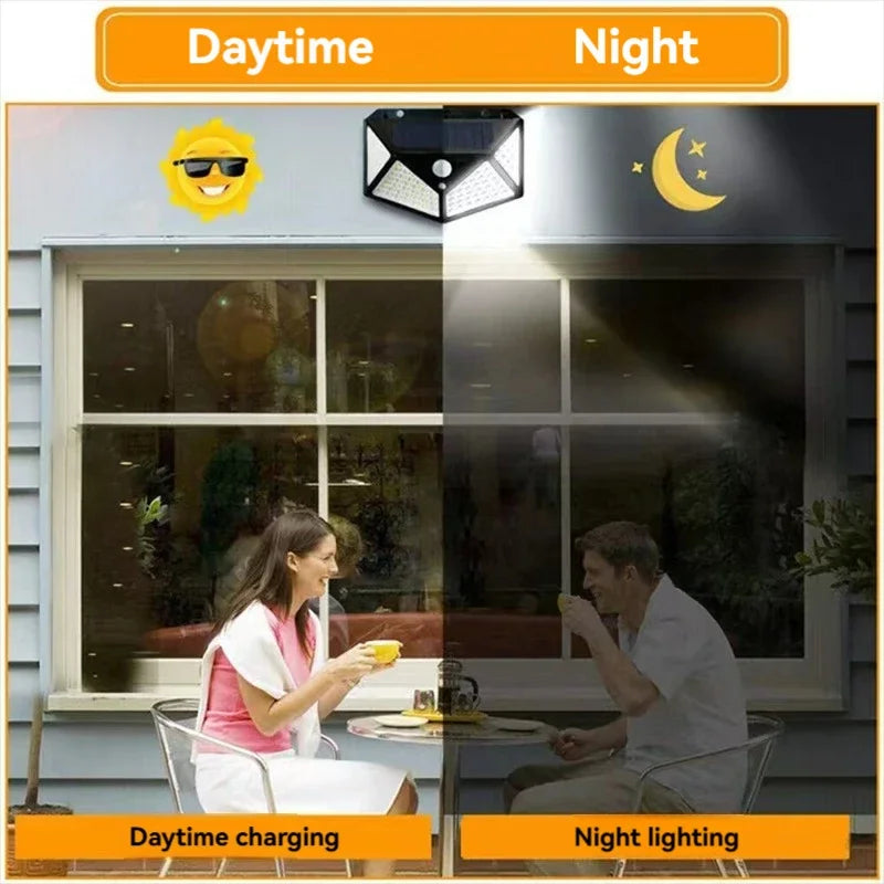 100 LED Solar Wall Light Outdoor PIR Motion Sensor Waterproof Garden Security Street Lamp Lighting