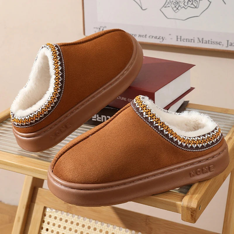 New Fluffy Platform Slippers for Women – Plush Warm Winter Cotton House Shoes