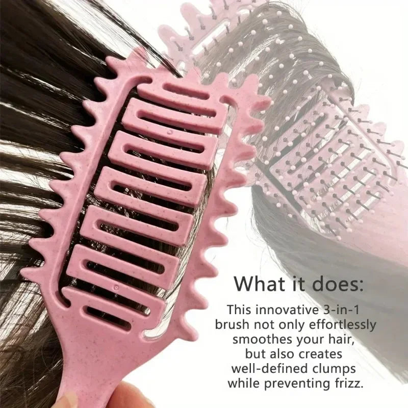 3-in-1 Curl Defining Styling Brush for Curly and Wet Hair with Detangling Vented Hollow Design