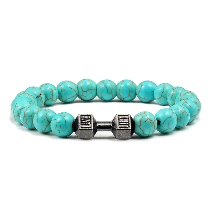 Natural Lava Stone Bead Bracelet for Men & Women with Dumbbell Charm Fitness Jewellery