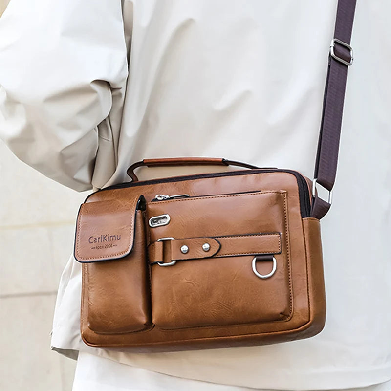 MEN'S Retro Messenger Bag Waterproof PU Leather Laptop Briefcase Large Capacity for Office Travel