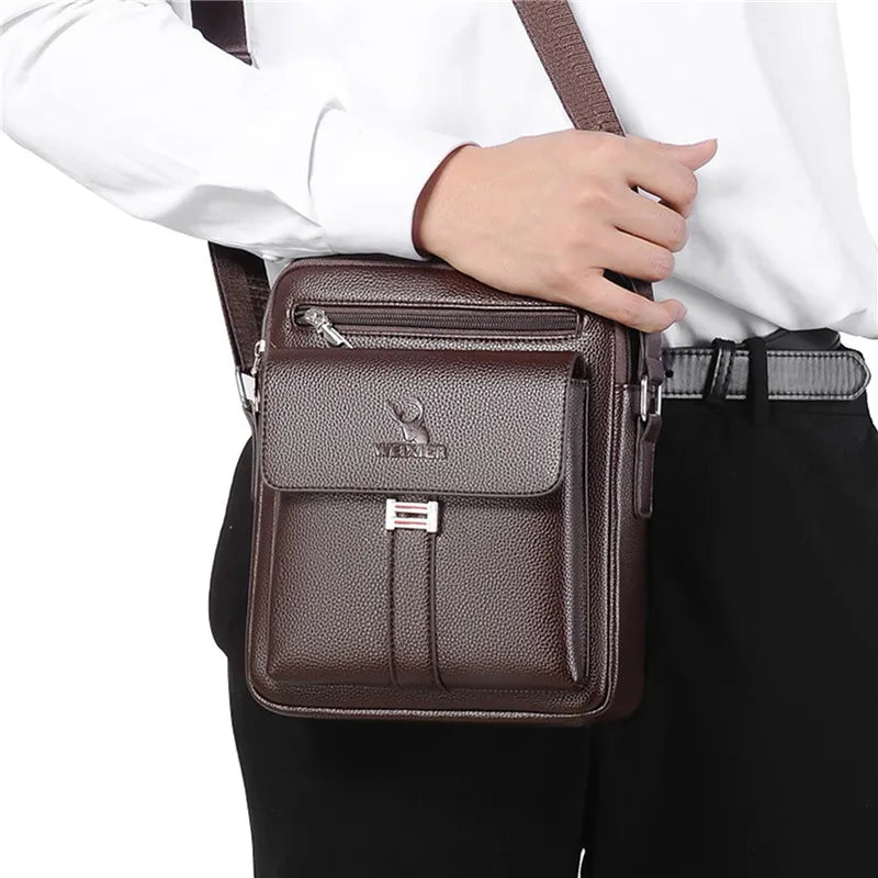 MEN'S VINTAGE PU LEATHER CROSSBODY BAG Waterproof Large Capacity Messenger Shoulder Handbag