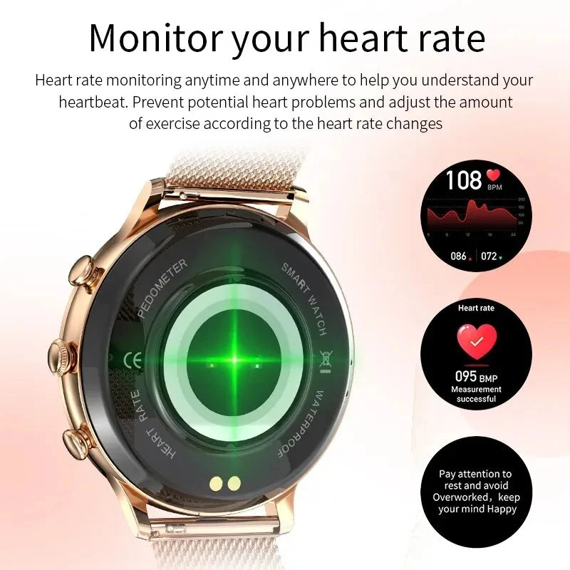 RollsTimi elegant women’s smart watch bluetooth calls blood pressure heart rate fitness fashion watch