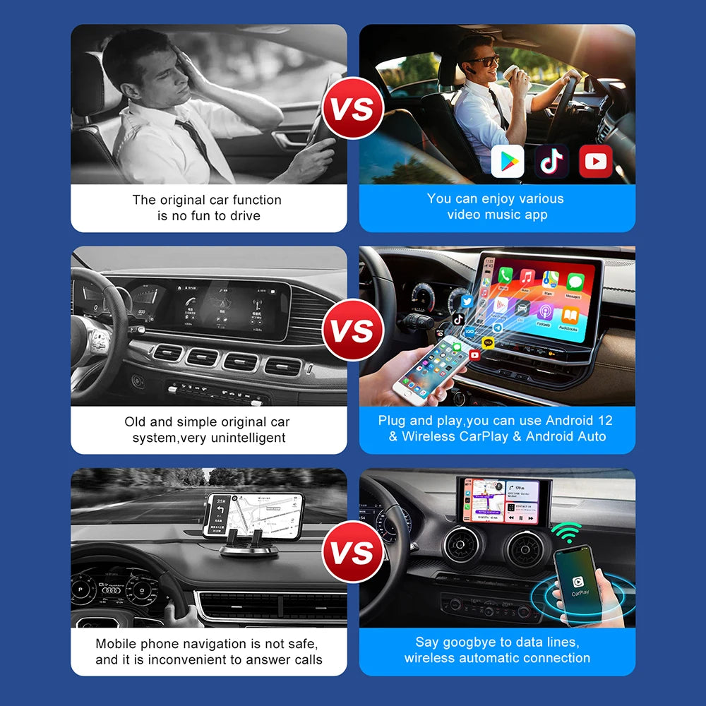 Smart CarPlay AI Box – Wireless Android Auto, Android 13, Built-in Play Store for Netflix & YouTube
