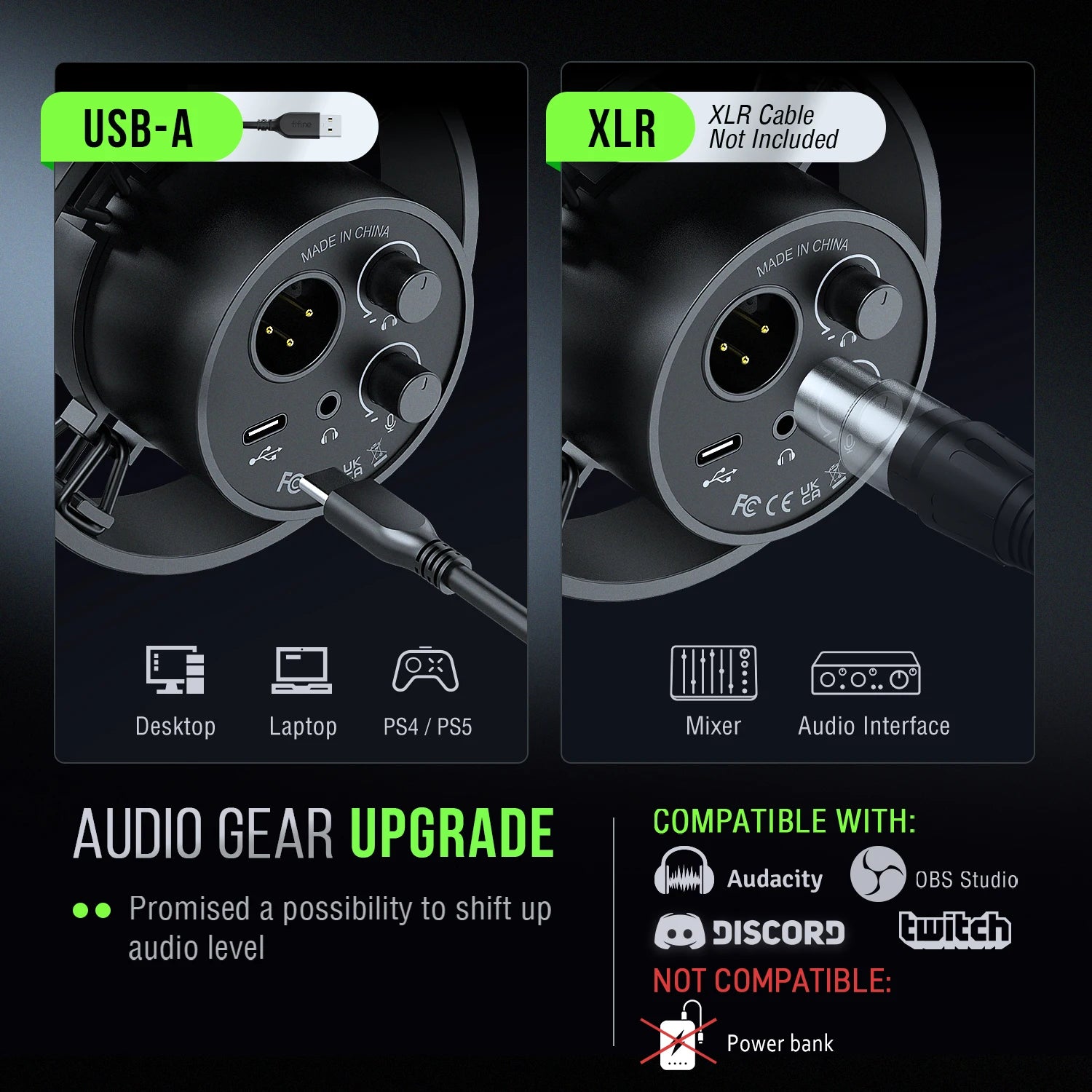 FIFINE USB/XLR Dynamic Microphone K688 with Shock Mount, Touch Mute, Monitoring for PC Recording