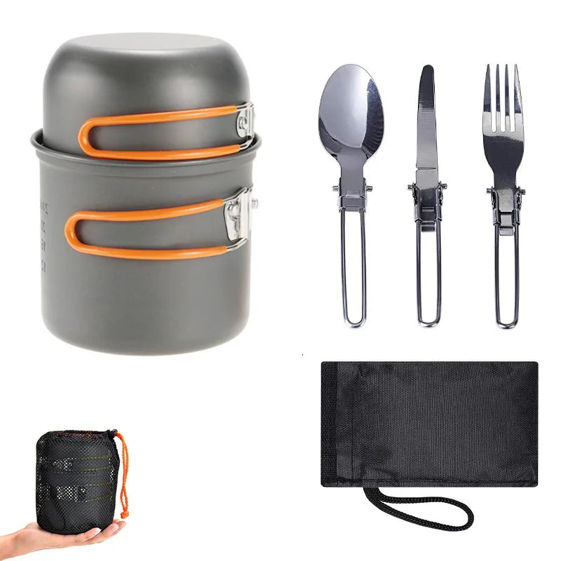 Outdoor Camping Cookware Set | Lightweight Portable Aluminium Alloy Pot Set for 1-2 People