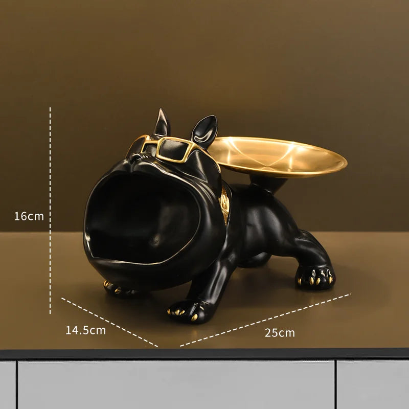 Resin Bulldog Statue Storage Tray Decorative Dog Sculpture Resin Animal Craft Ornament Home Décor