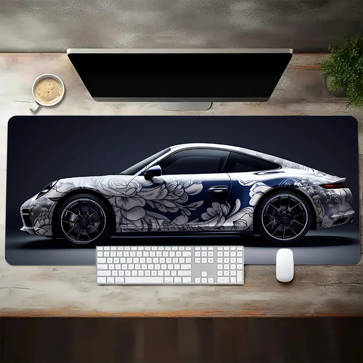 Sports Car Design Gaming Mouse Pad Anti-Slip Rubber Base Extended Desk Mat for Home Office or Gaming