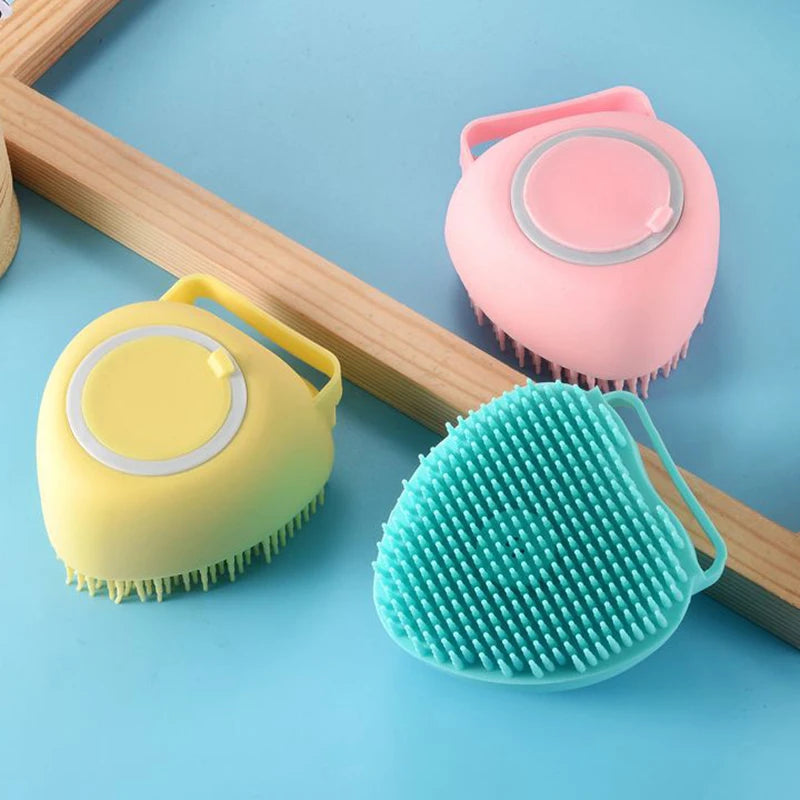 Silicone Pet Bath Brush with Soap Dispenser – Grooming for Dogs & Cats