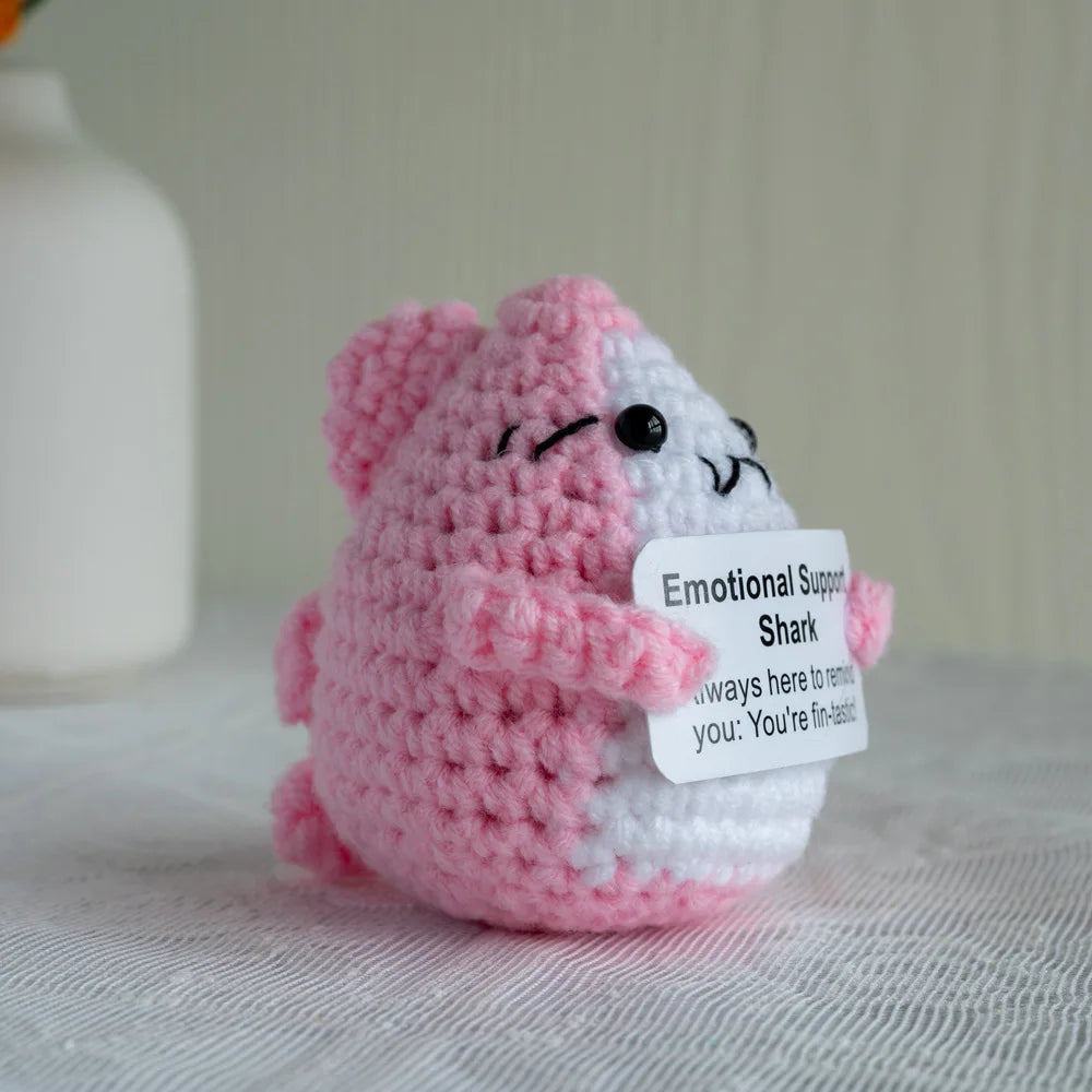 Handmade Crochet Positive Energy Shark Doll – Knitted Home Decoration, Bee Ornament, Christmas Gift