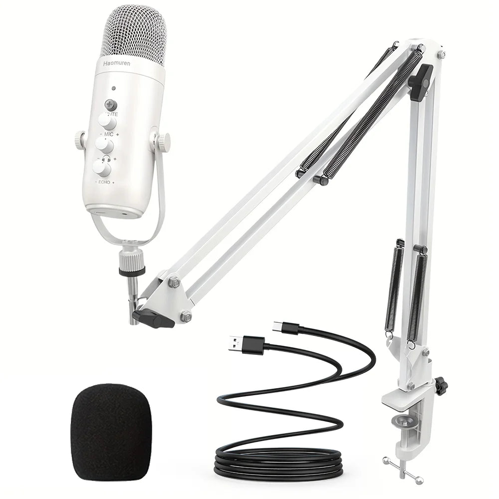HAOMUREN Professional USB Cardioid Condenser Microphone Kit with Boom Arm for Streaming & Recording