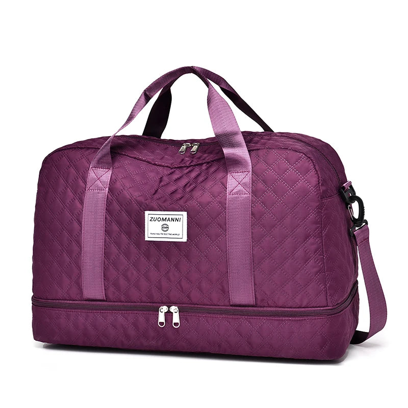 Lightweight Rhombic Lattice Travel Duffle Bag Carry-On Sports Fitness Gym Portable Weekender Bag