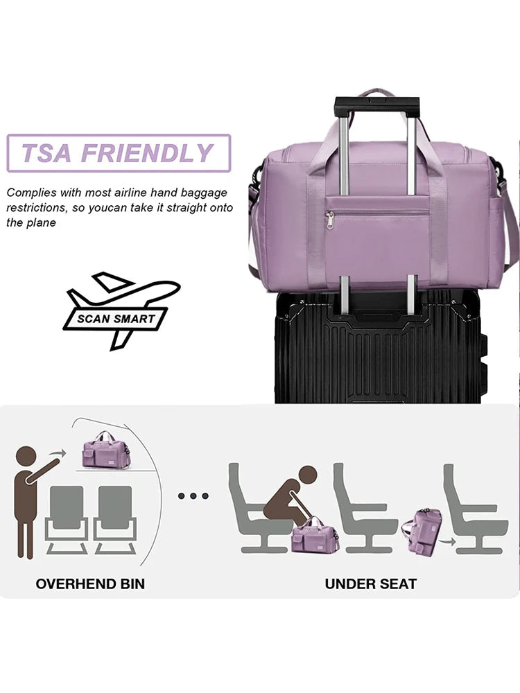 Carry on travel bag large capacity weekender overnight duffle with shoe compartment for women