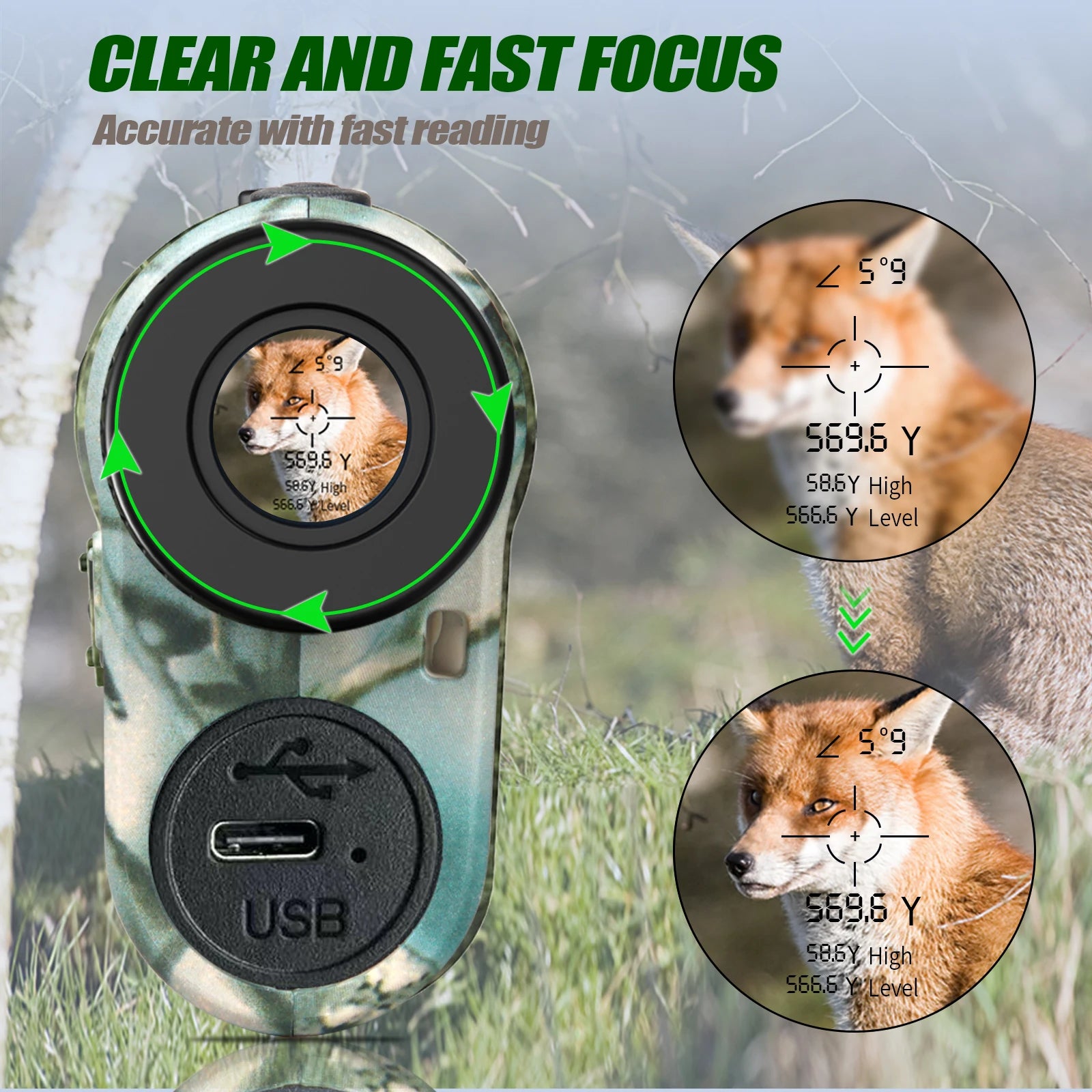 REVASRI Hunting Laser Rangefinder 1000 Yards with 6X Magnification Rechargeable for Golf & Hunting