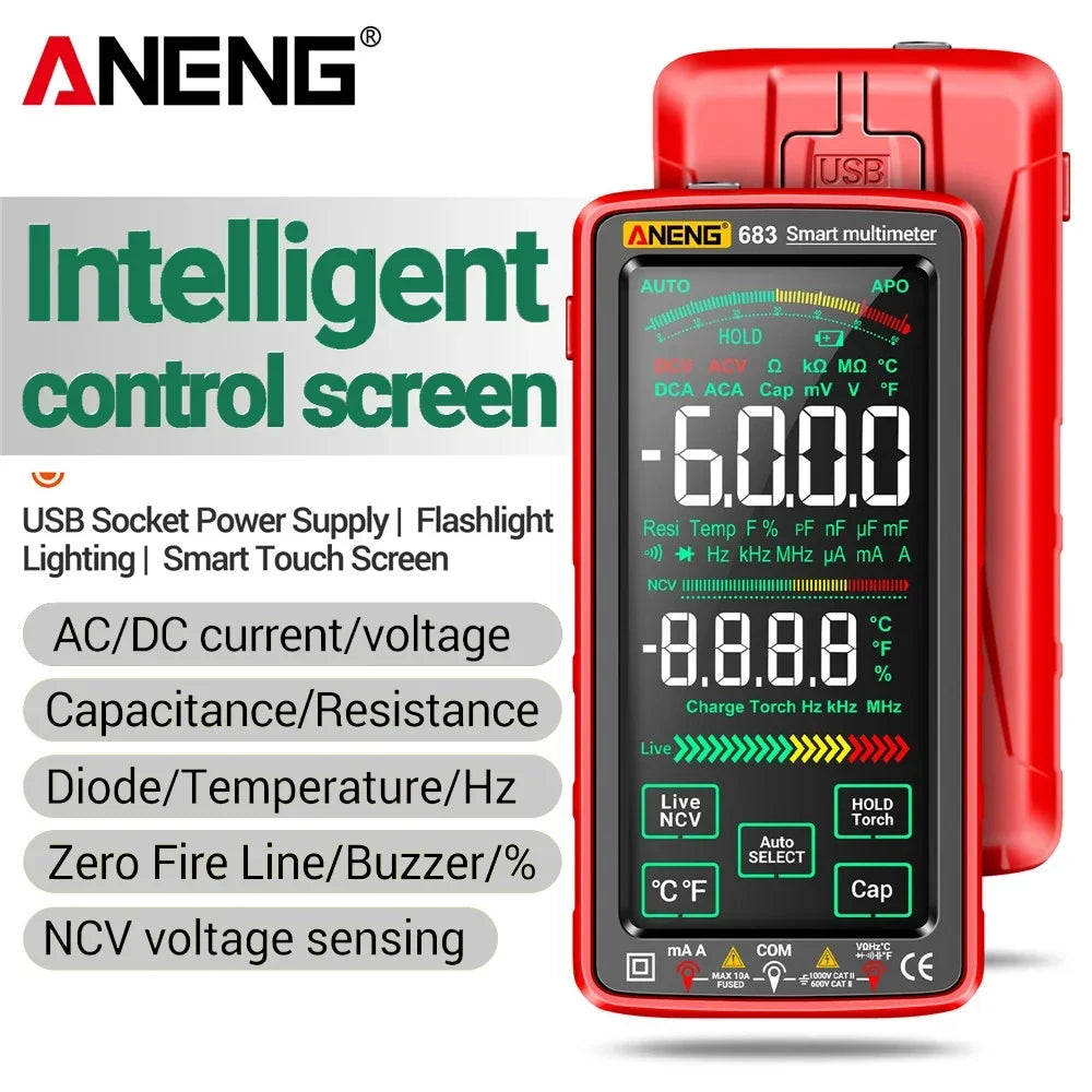 ANENG 683 Smart Digital Multimeter Tester Rechargeable 6000 Counts AC/DC Voltage Current Tool