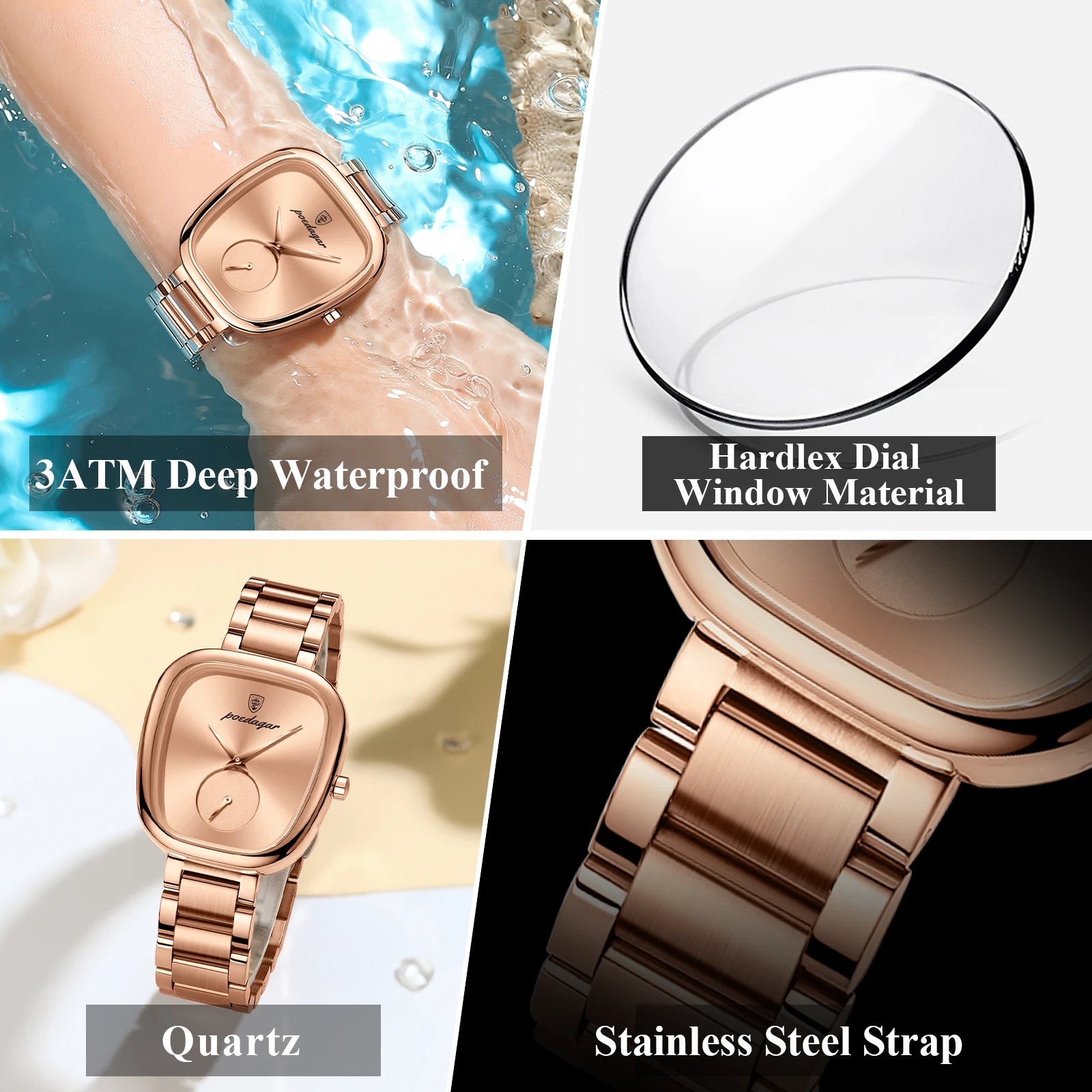 POEDAGAR Luxury Women's Quartz Watch Waterproof Stainless Steel Elegant Ladies Fashion Clock