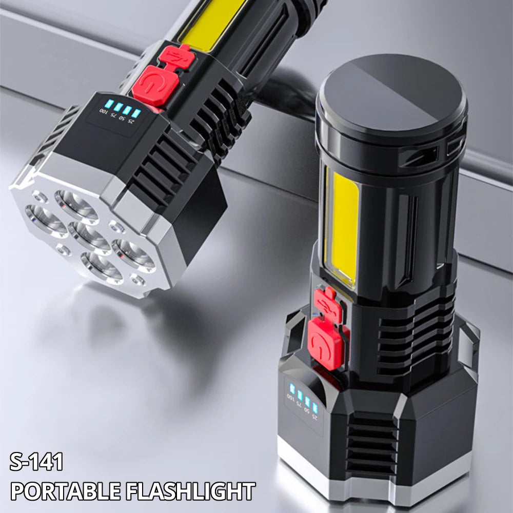 SHUSTAR High Power USB Rechargeable LED Flashlight 7 LED Torch with COB Side Light for Camping