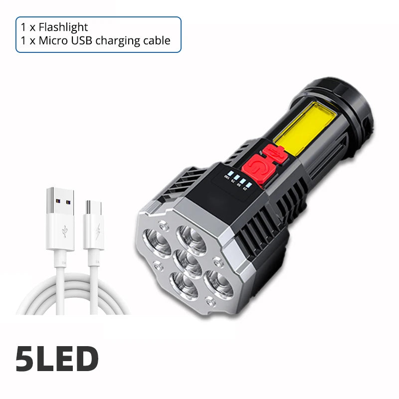 SHUSTAR High Power USB Rechargeable LED Flashlight 7 LED Torch with COB Side Light for Camping