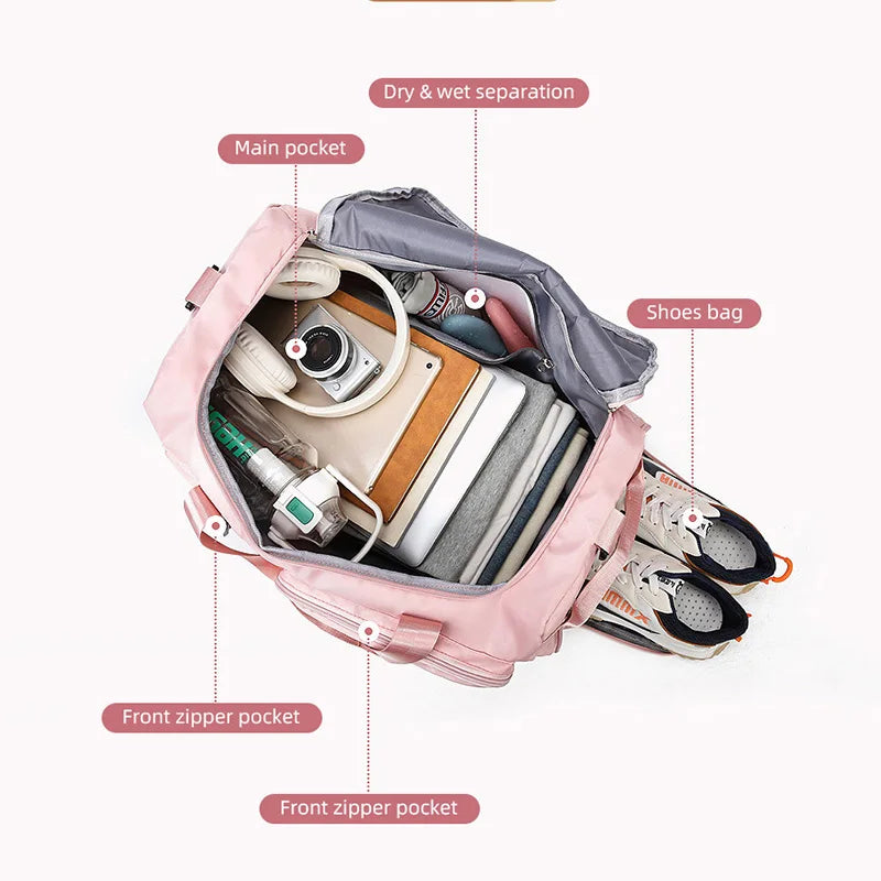 Sports Gym Travel Duffel Bag Waterproof Weekender Bag with Shoe Pocket and Wet Separation