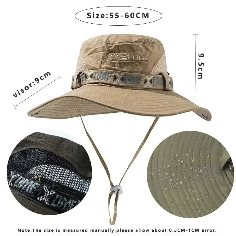 Outdoor UV Protection Wide Brim Bucket Hat for Men – Breathable Safari Hiking Fishing Beach Cap