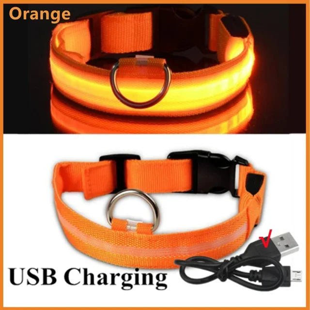 LED GLOWING DOG COLLAR Adjustable Rechargeable Flashing Luminous Night Safety Harness for Dogs