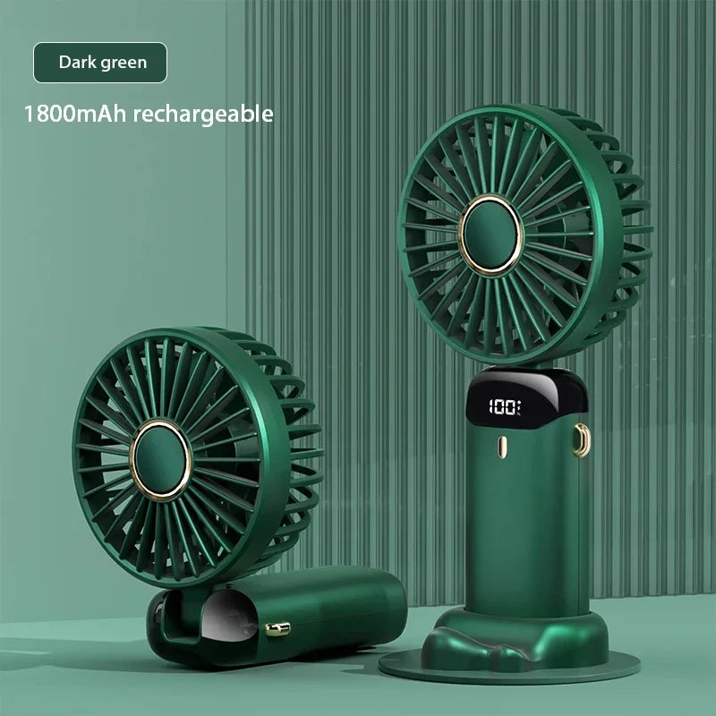 Handheld Mini Fan Foldable Portable Neck Hanging USB Rechargeable 5 Speed Fan with Stand