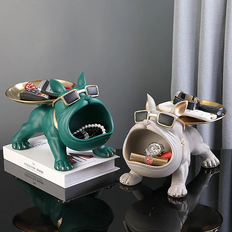 Resin Bulldog Statue Storage Tray Decorative Dog Sculpture Resin Animal Craft Ornament Home Décor