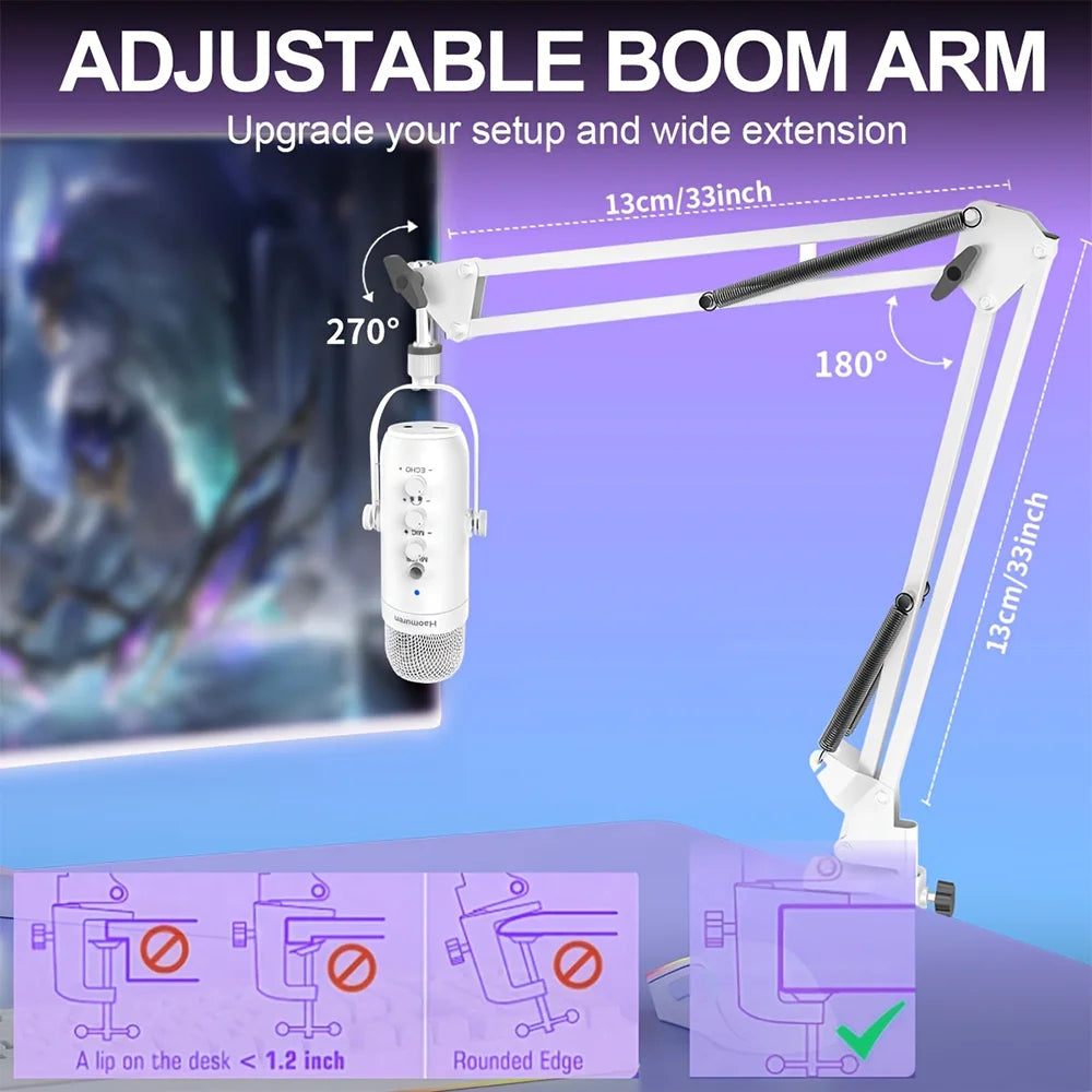 HAOMUREN Professional USB Cardioid Condenser Microphone Kit with Boom Arm for Streaming & Recording