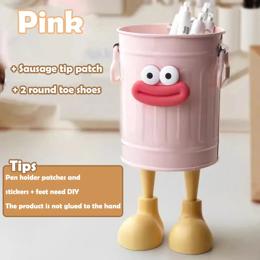 CARTOON PEN HOLDER - Simple Office & Desk Storage with Random Letter Stickers