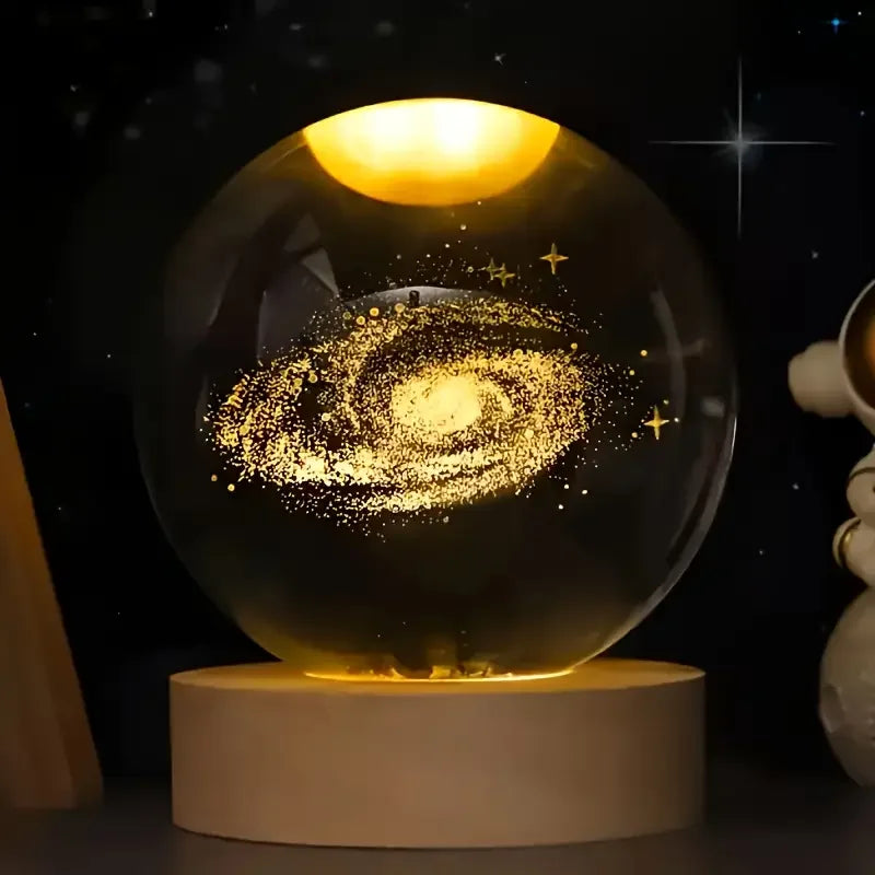 3D Crystal Ball Solar System Night Light 8cm Laser Engraved Glass Planet Globe Desk Lamp