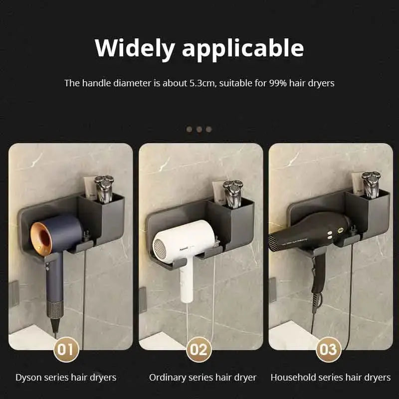 1PC Hair Dryer Storage Rack – Wall Mounted, No-Drill Bathroom Organizer
