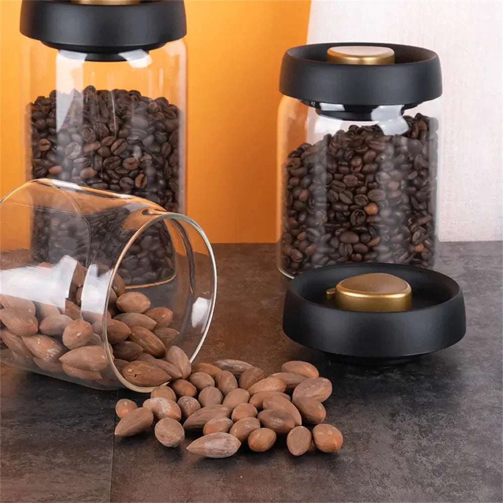 Coffee Beans Vacuum Sealed Glass Storage Jar Airtight Transparent Moisture-Proof Food Container