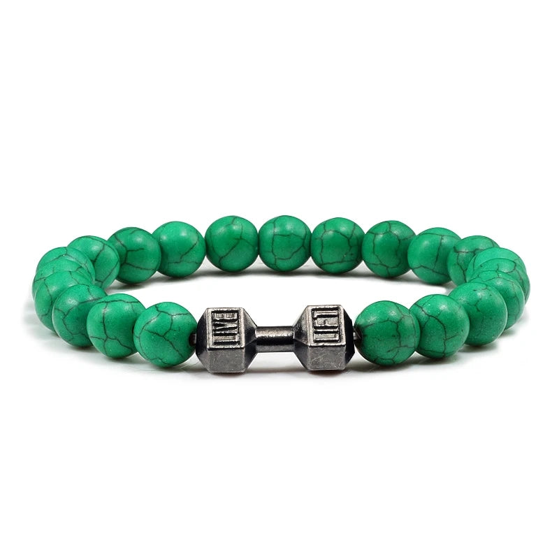 Natural Lava Stone Bead Bracelet for Men & Women with Dumbbell Charm Fitness Jewellery