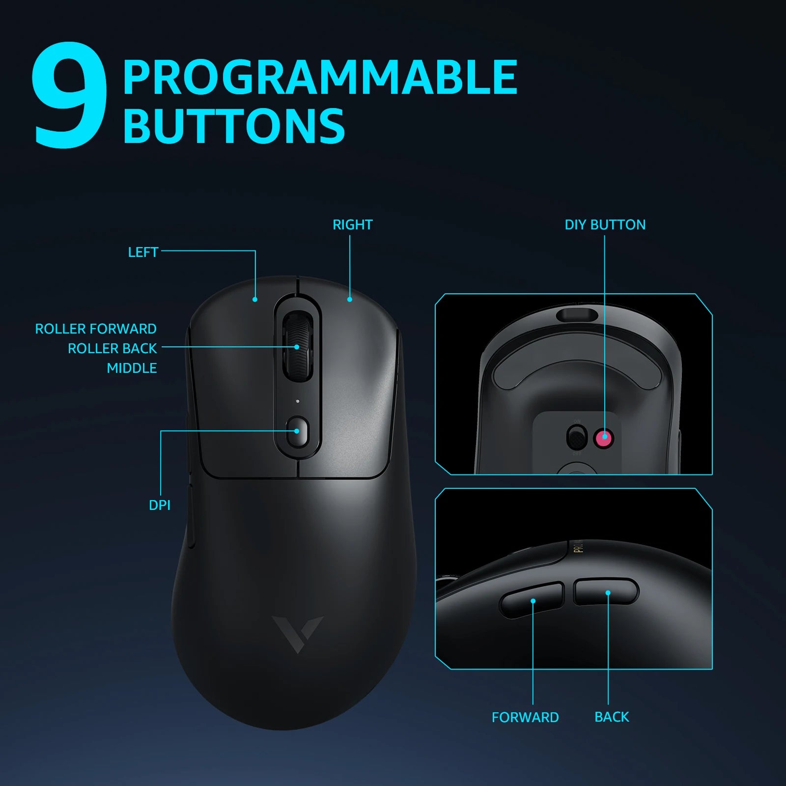 RAPOO VT3Pro Wireless Gaming Mouse 59g Lightweight 26000DPI 8KHz Polling 9 Programmable Buttons