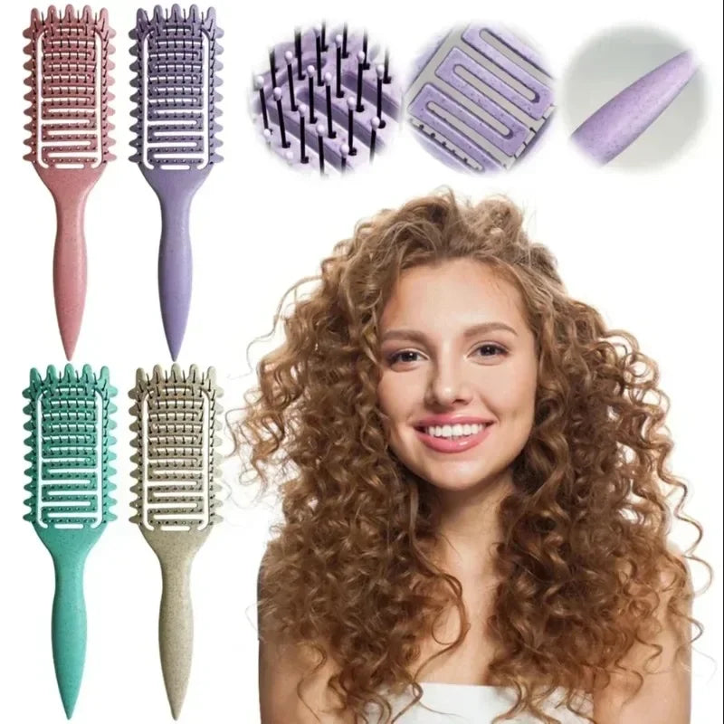 3-in-1 Curl Defining Styling Brush for Curly and Wet Hair with Detangling Vented Hollow Design