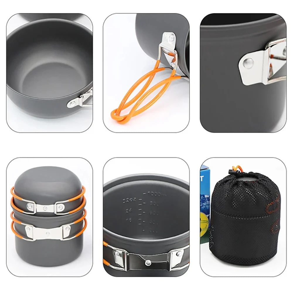 Outdoor Camping Cookware Set | Lightweight Portable Aluminium Alloy Pot Set for 1-2 People
